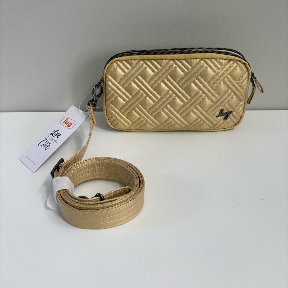 Lug Coupe XL Convertible Quilted Crossbody Belt Bag in Metallic Gold